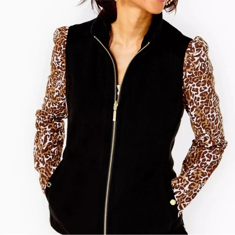 NEW! Lilly Pulitzer Skyden Suede Sherpa Reversible Vest Black SMALL $258 NWOT - Picture 1 of 9